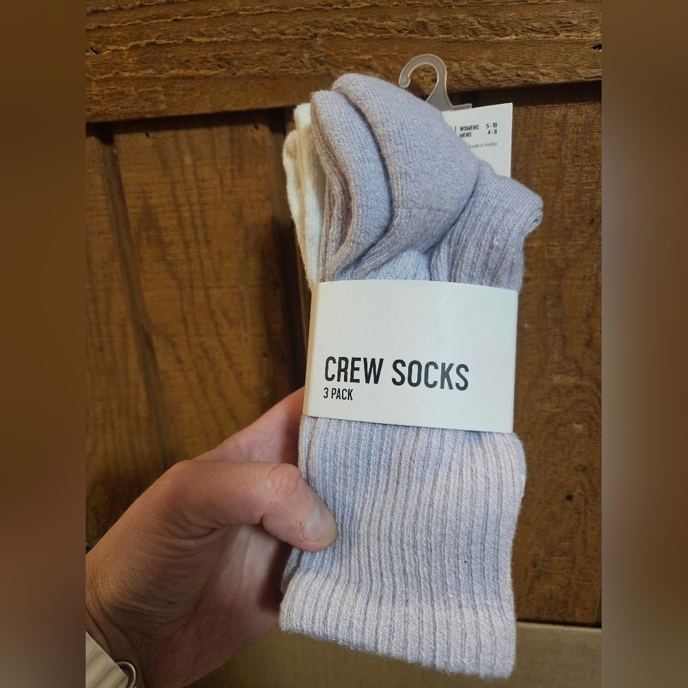 DSG Crew Lifestyle Socks - 3 Pack: Lilac/cloud/gray: Womens 5-10 Mens 4-8: NWT